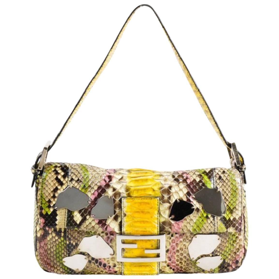 Fendi Limited Edition Multicolor Python Leather Mirrors Baguette Handbag For Sale