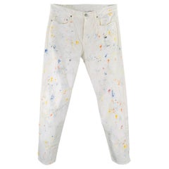 JOHN ELLIOTT Size 33 White Multi Color Paint Splatter Cotton Button Fly Jeans