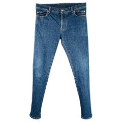 BALMAIN Size 32 Blue Cotton Blend Button Fly Jeans