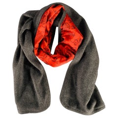 SHANGHAI TANG Grey Red Reversible Cashmere Silk Scarf