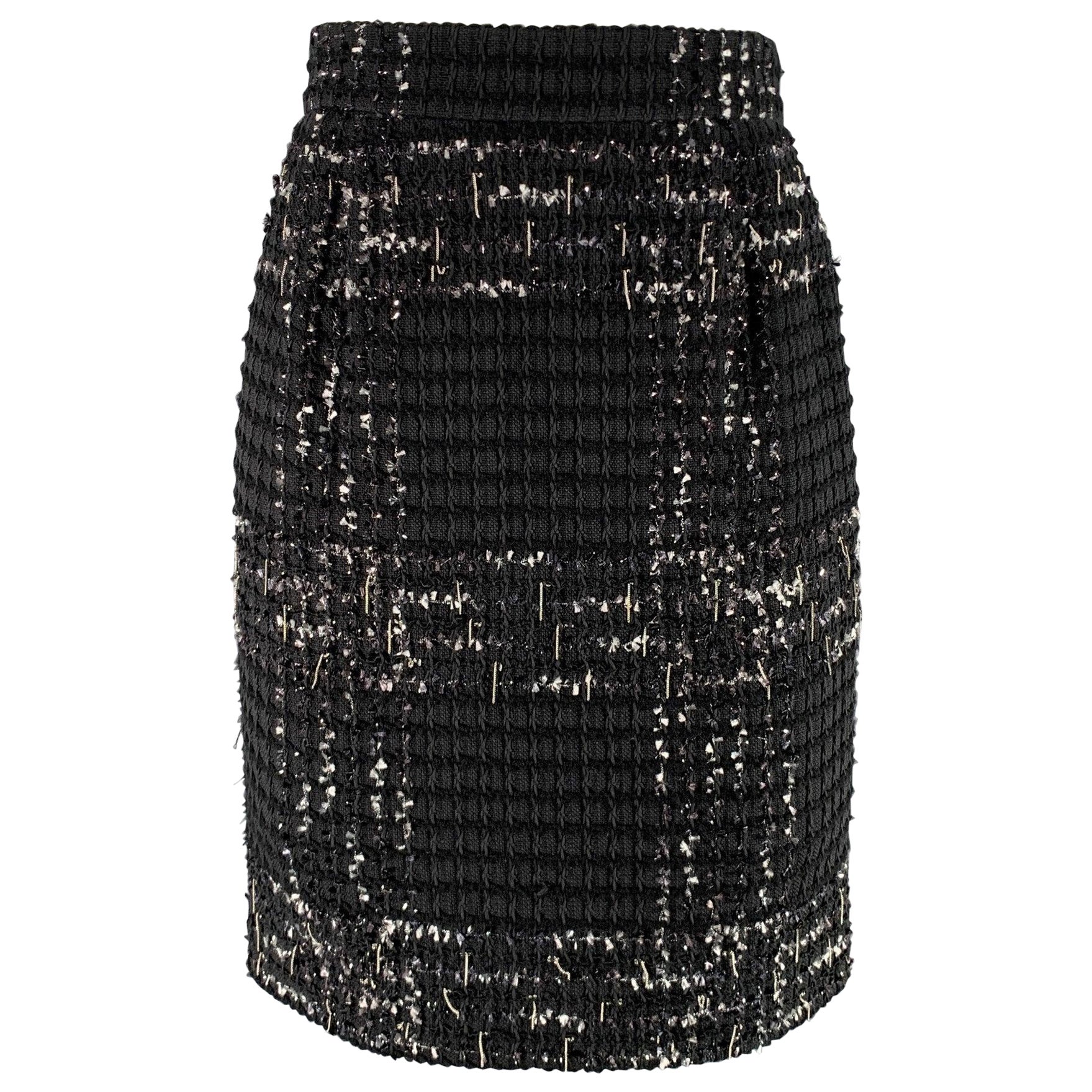 CHANEL Taille 4 Jupe en chaîne en coton mélangé noir et blanc