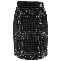 CHANEL Size 4 Black White Cotton Blend Chain Skirt