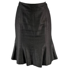 CHANEL Size 4 Black Linen Trumpet Below Knee Skirt