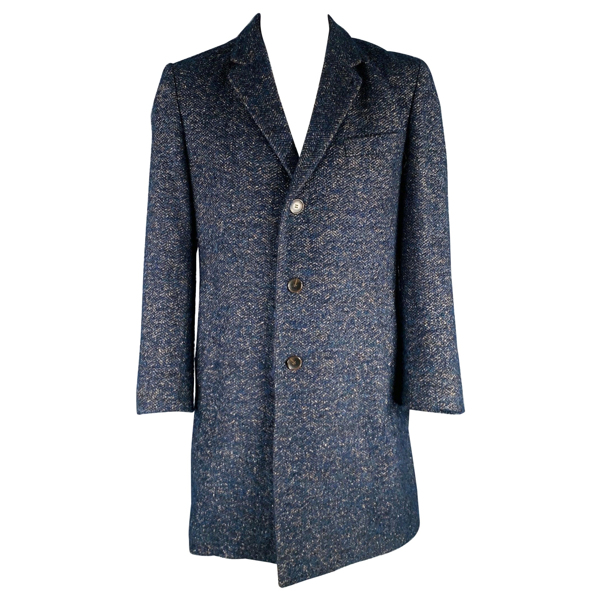 HUGO BOSS Size 42 Navy Taupe Nailhead Virgin Wool Blend Coat For Sale