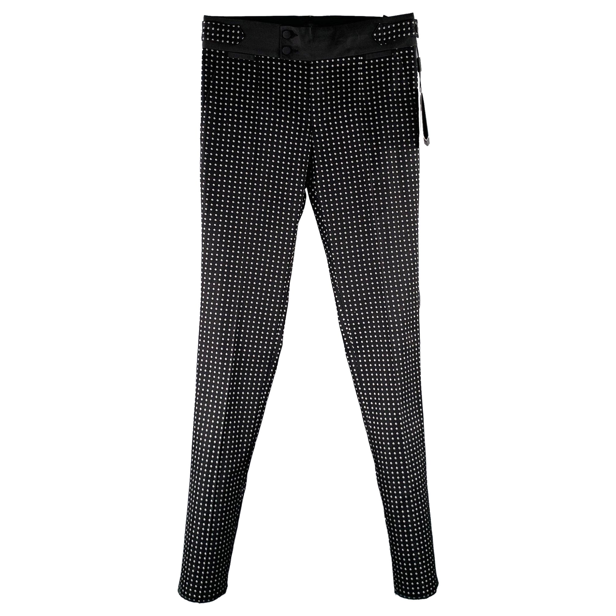 DOLCE & GABBANA Size 30 Black White Dots Cotton Blend Tuxedo Dress Pants For Sale