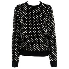 Michael Kors Taglia M Maglione a girocollo in cashmere bianco e nero con perle