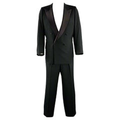 BRIONI Size 46 Black Wool Double Breasted Tuxedo