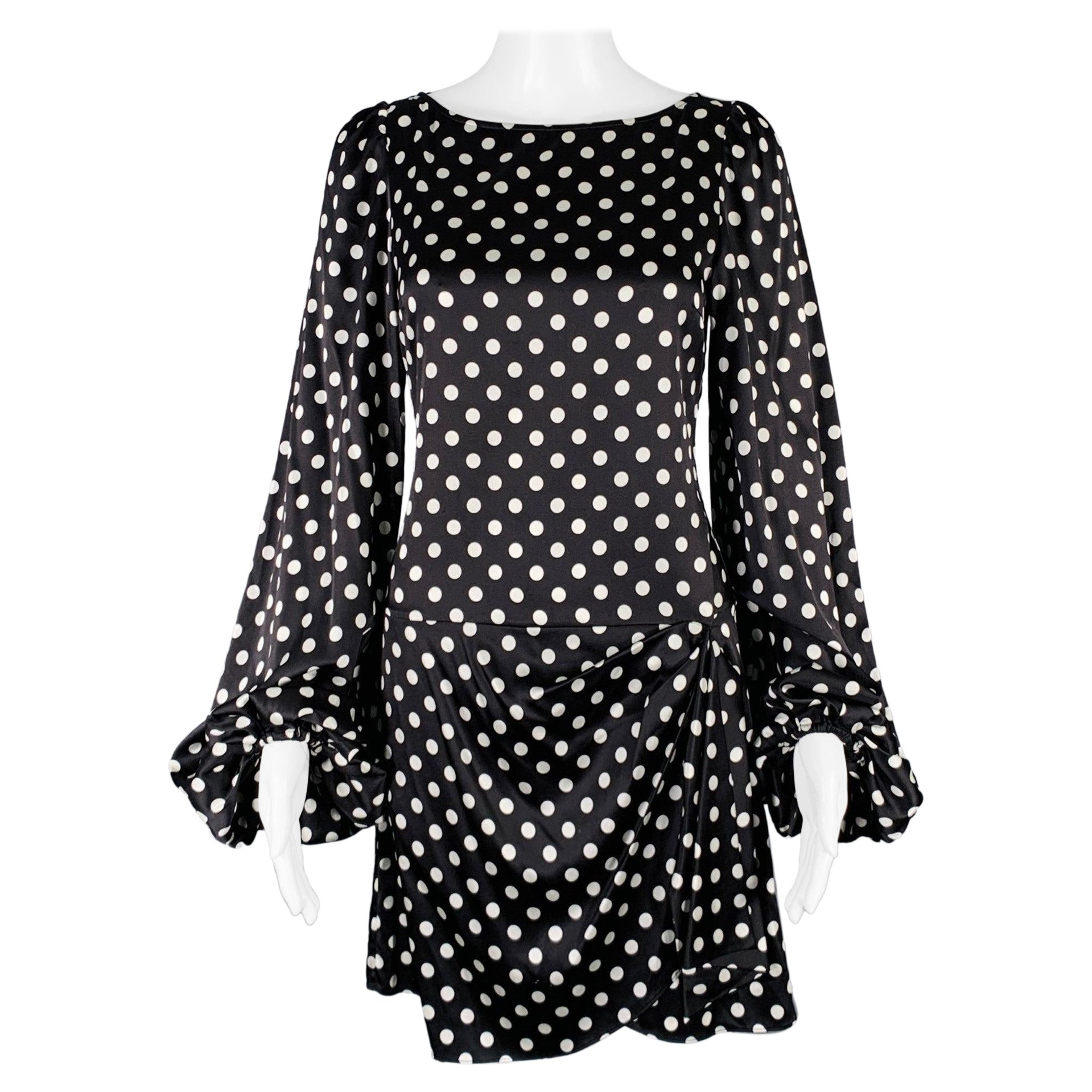 CAROLINE CONSTAS Talla S Negro Blanco Mezcla de Seda Vestido de Manga Acampanada de Lunares en venta