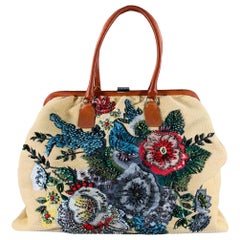 VALENTINO Beige Multi Color Woven Leather Beaded Raffia Handbag
