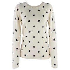 NEIMAN MARCUS Size S Beige Black Cashmere Polka Dot Crew Neck Pullover
