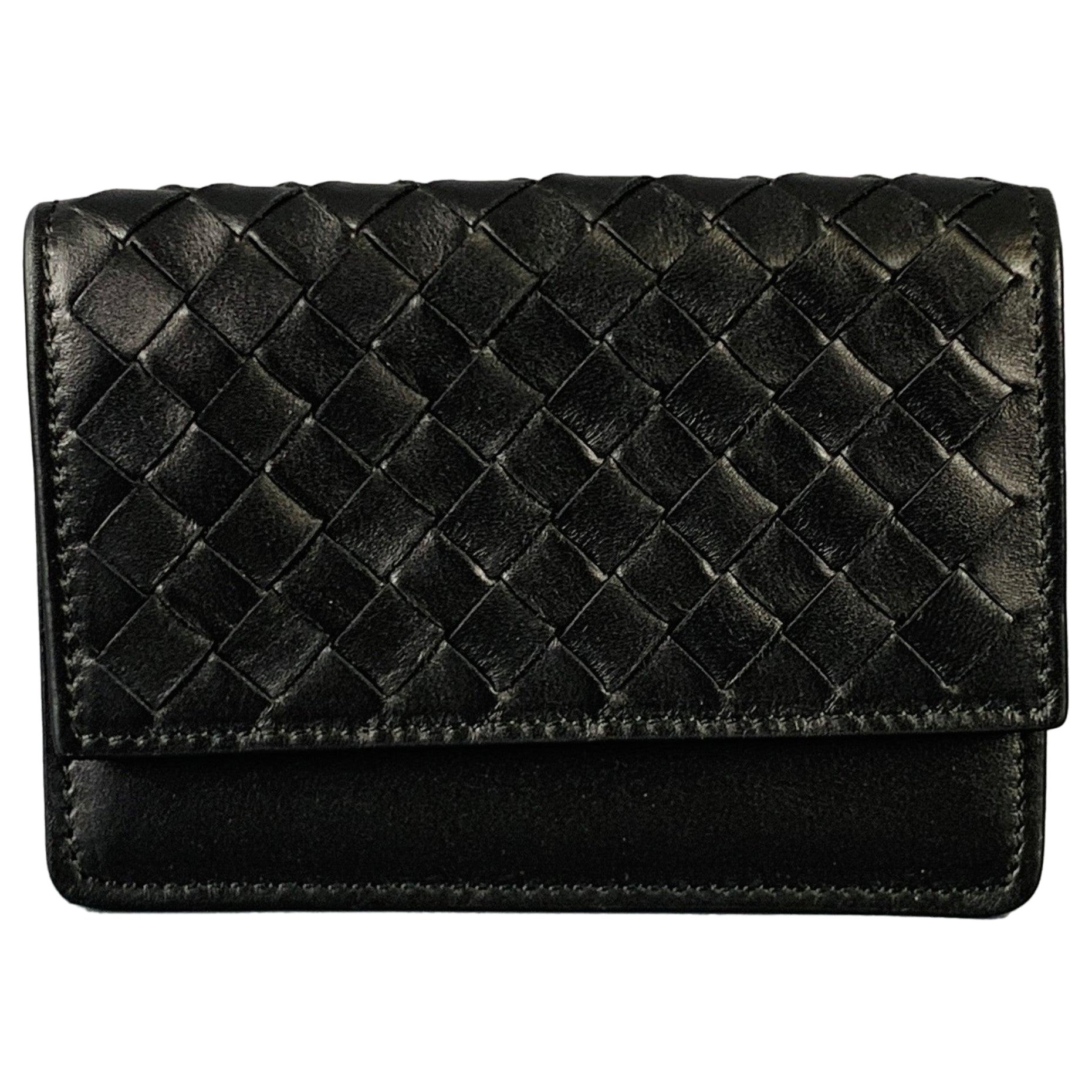 BOTTEGA VENETA Black Woven Leather Wallet
