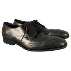 Used SALVATORE FERRAGAMO Size 10 Black Wingtip Leather Square Toe Lace-Up Shoes