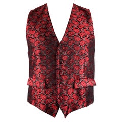 Charvet Gilet con bottoni in seta jacquard bordeaux nero taglia L