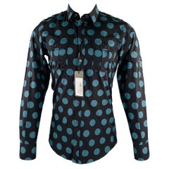 DOLCE & GABBANA Size 38 Black Blue Dots Cotton Epaulettes Long Sleeve Shirt