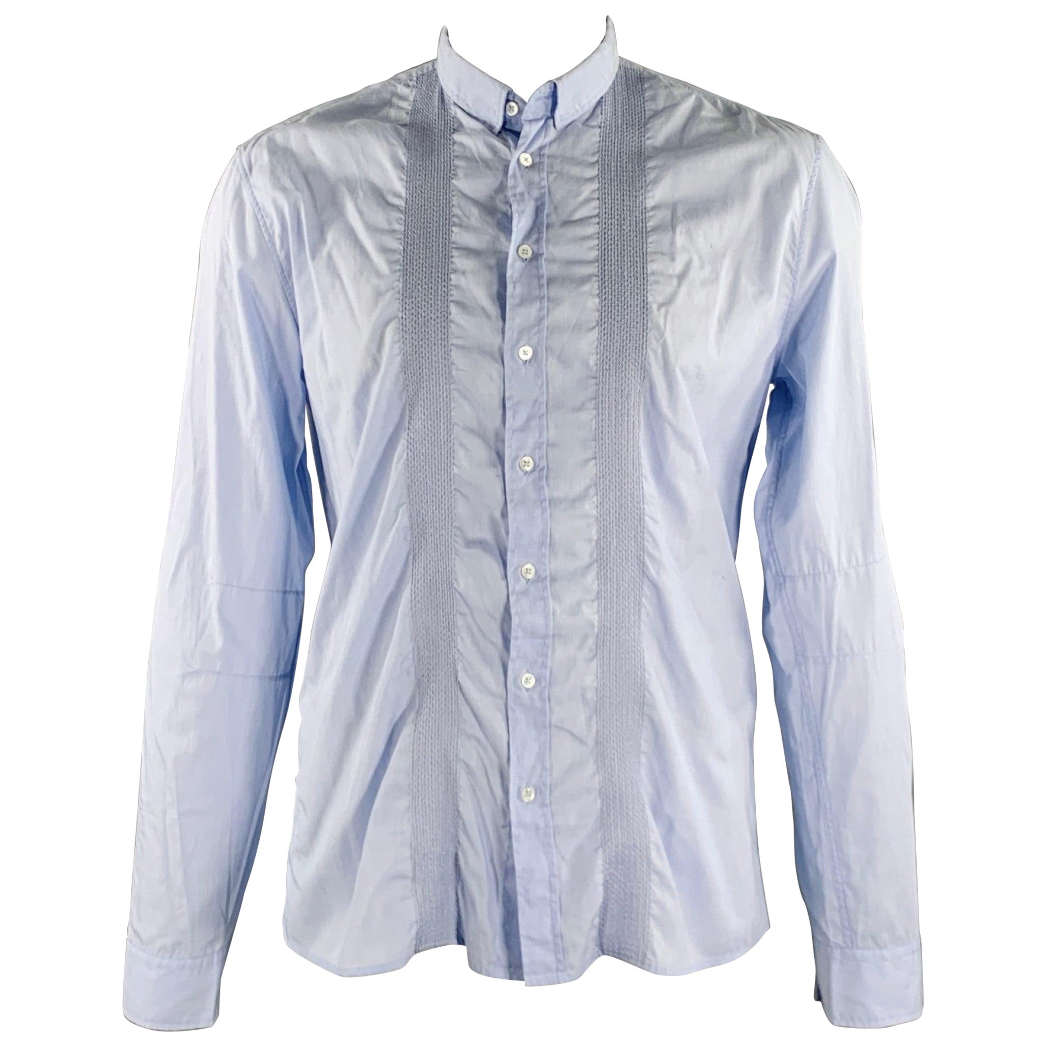 Balmain Taglia L Camicia a maniche lunghe in cotone con ricamo blu chiaro