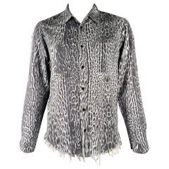 AMIRI Size L Grey Black Animal Print Cotton Button Up Long Sleeve Shirt