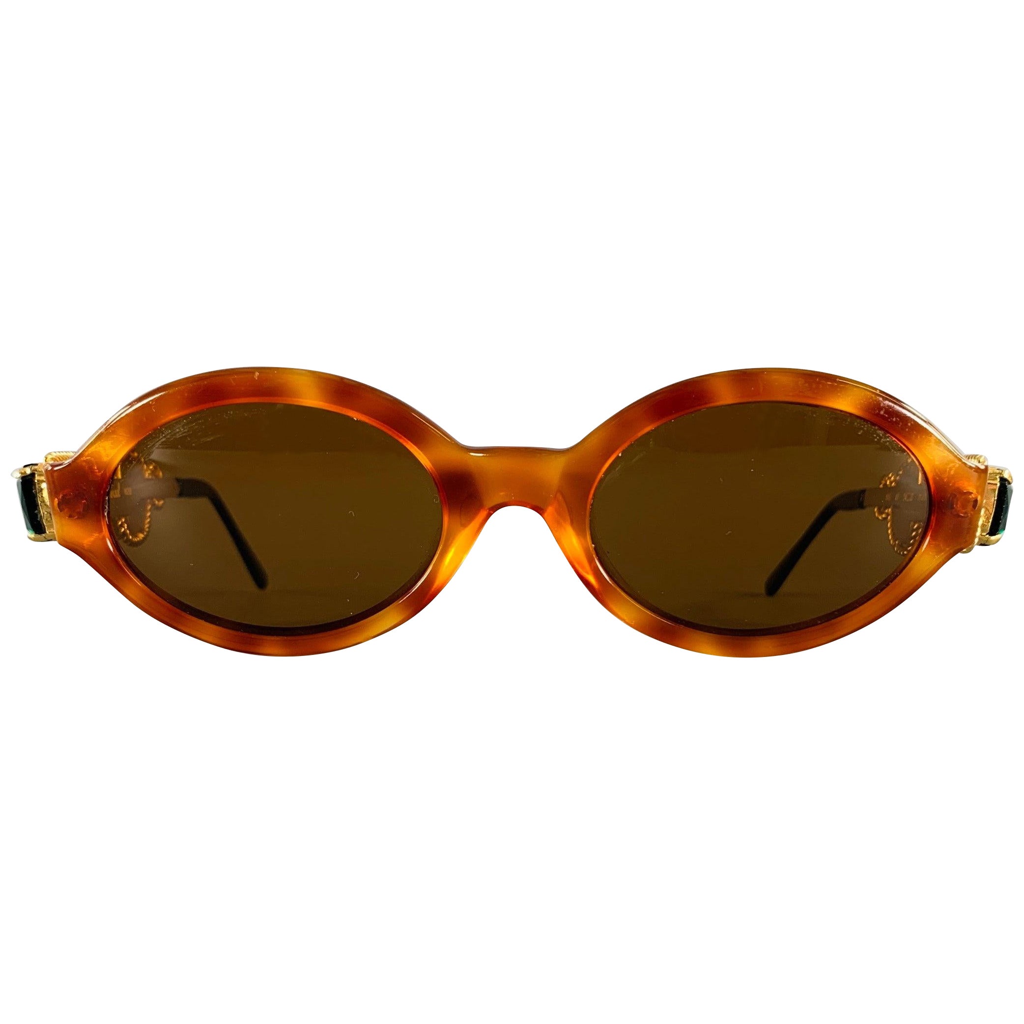 MOSCHINO Gold Green Red Tortoiseshell Jeweled Sunglasses
