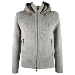 MONCLER Size XL Grey Knit Wool Acrylic Hooded Jacket
