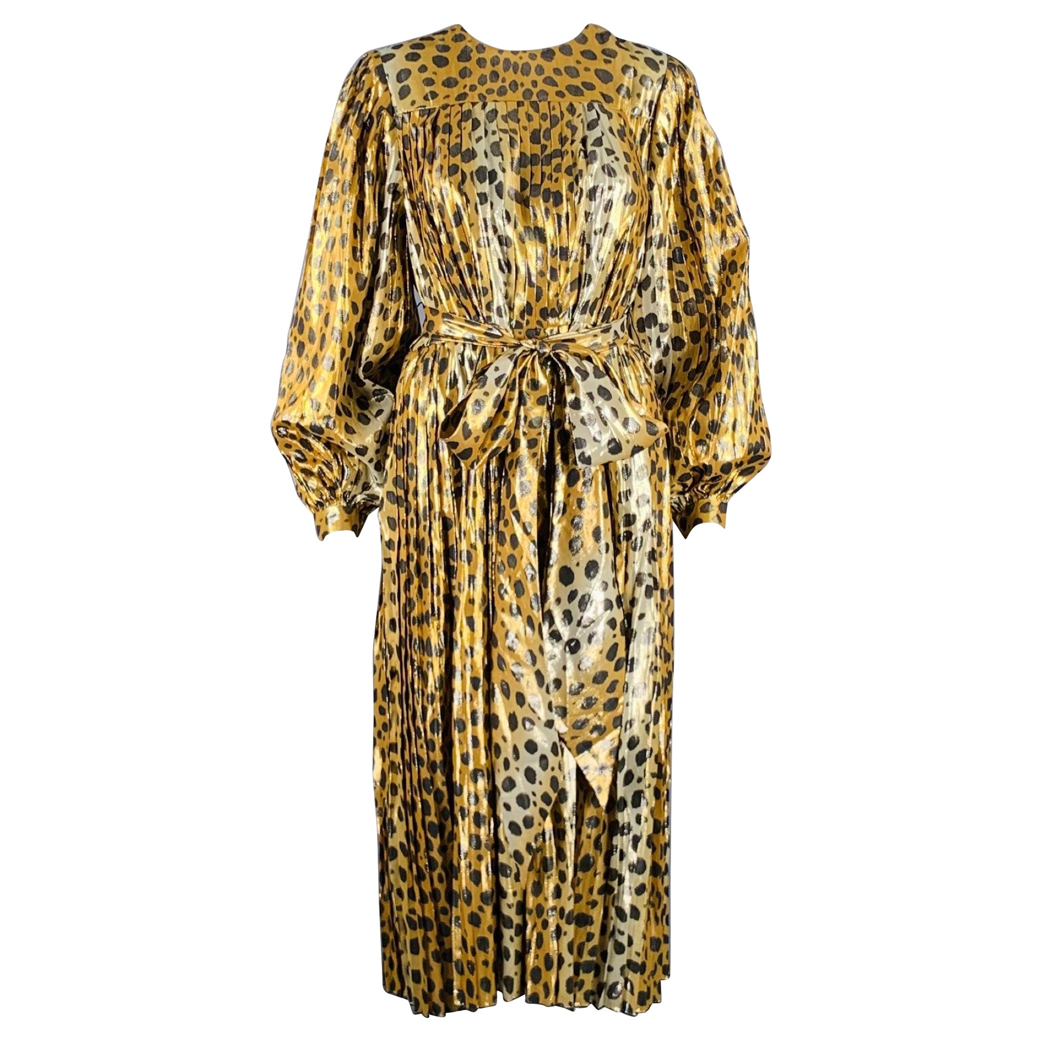 MARC JACOBS Talla 4 Oro Negro Seda Metalizada Estampado Animal Vestido Plisado en venta