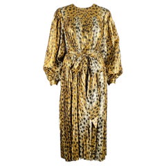 MARC JACOBS Size 4 Gold Black Silk Metallic Animal Print Pleated Dress