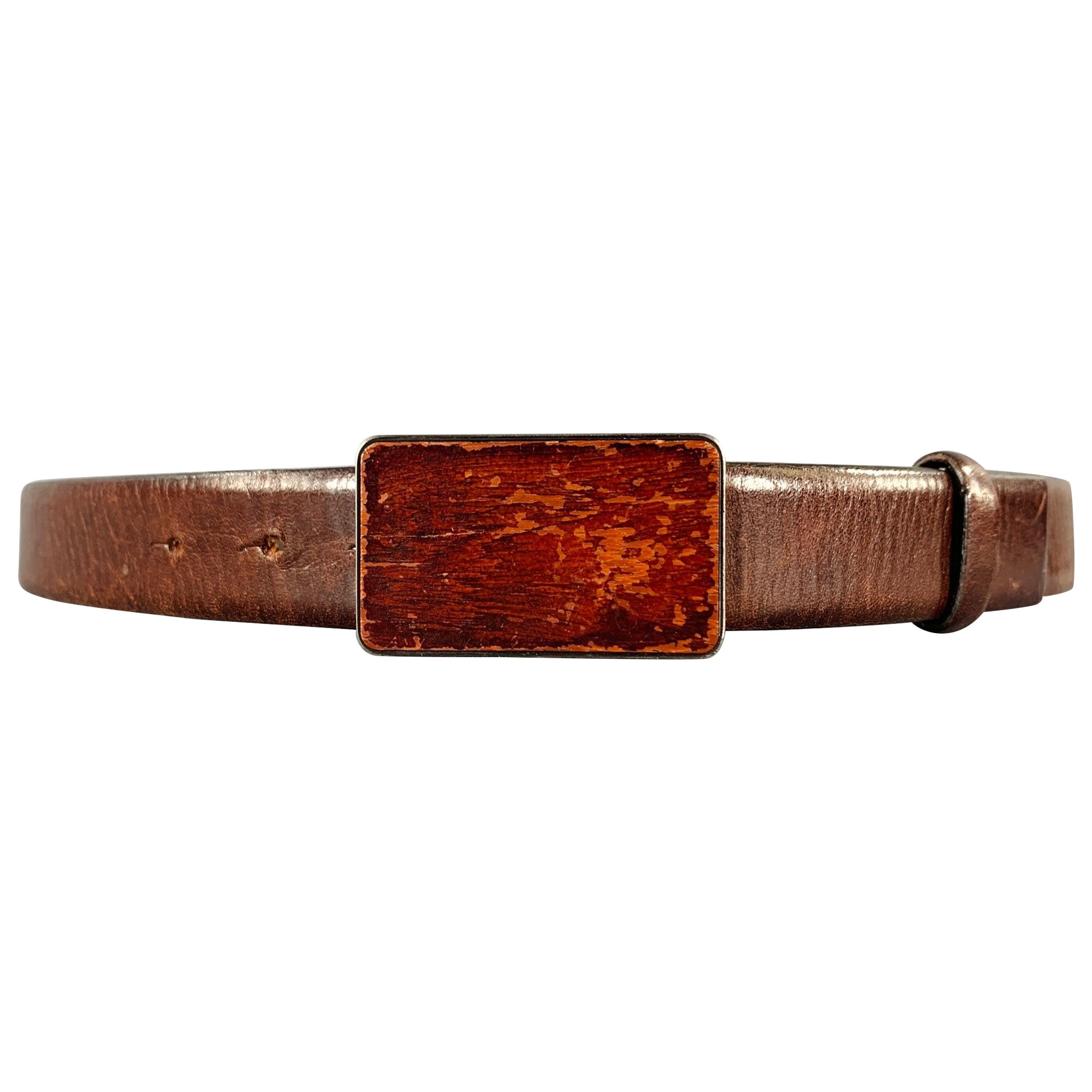 JIL SANDER Size 37 Brown Leather Wooden Buckle Belt
