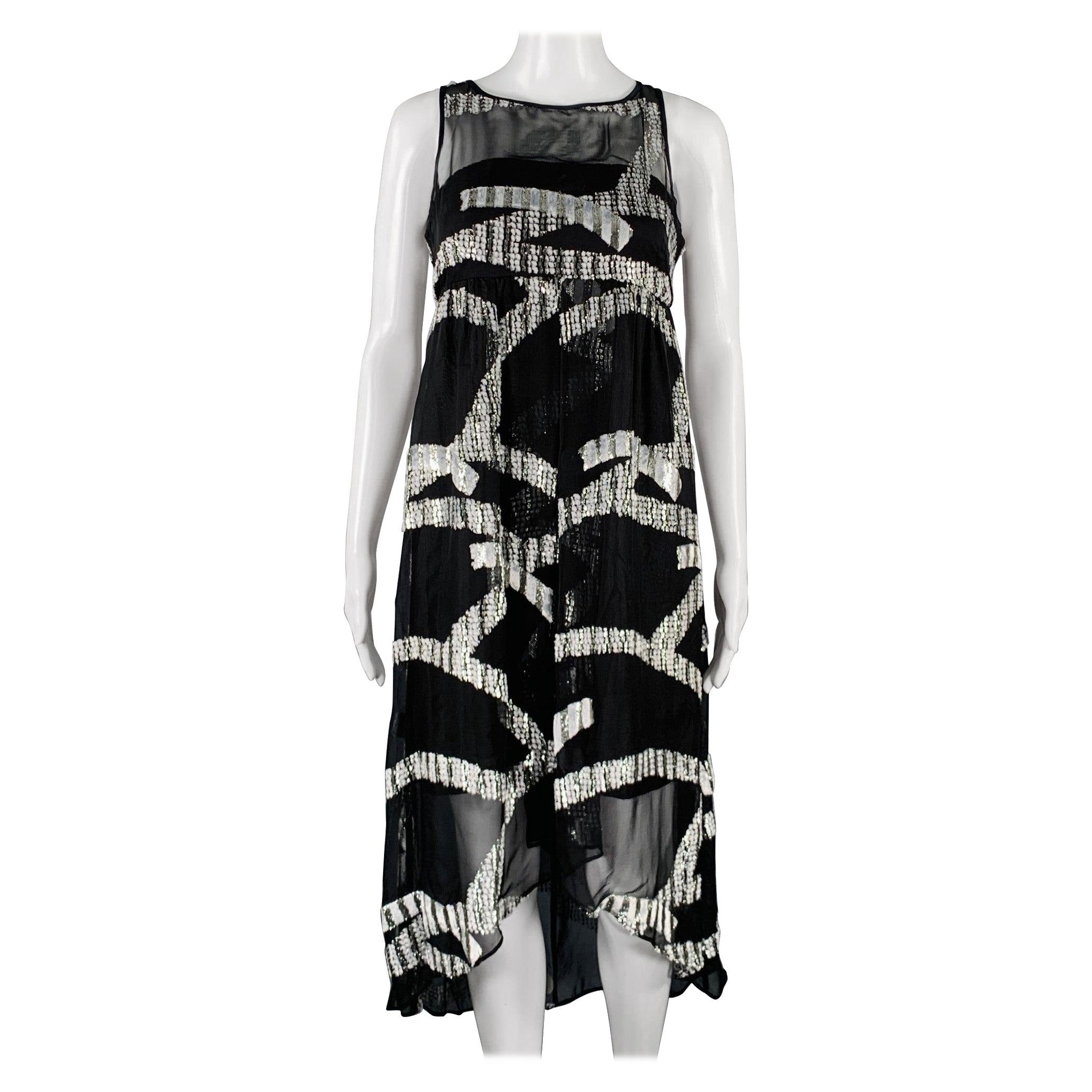 MARC JACOBS Talla 0 Vestido sin mangas en jacquard de mezcla de seda negro plateado en venta