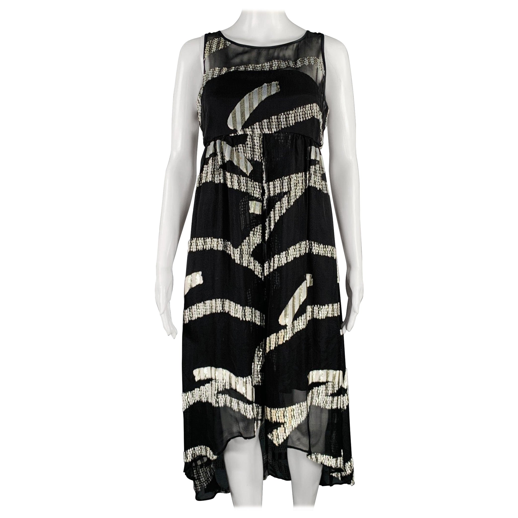 MARC JACOBS Size 2 Black Silver Silk Blend Jacquard Sleeveless Dress For Sale