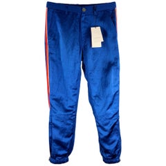 Gucci 2019 Taille 30 Blue Red Stripe Viscose Linen Joggers Casual Pants