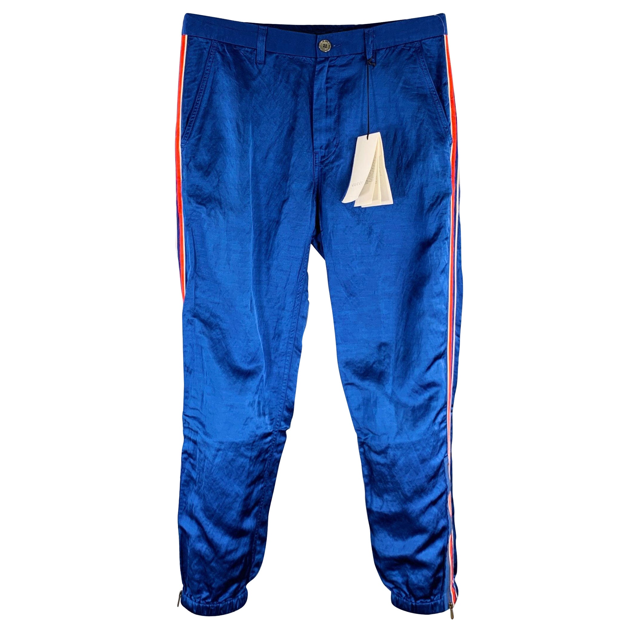 Gucci 2019 Taglia 32 Pantaloni casual in lino e viscosa a righe blu e rosse