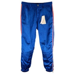 Gucci 2019 Taglia 32 Pantaloni casual in lino e viscosa a righe blu e rosse