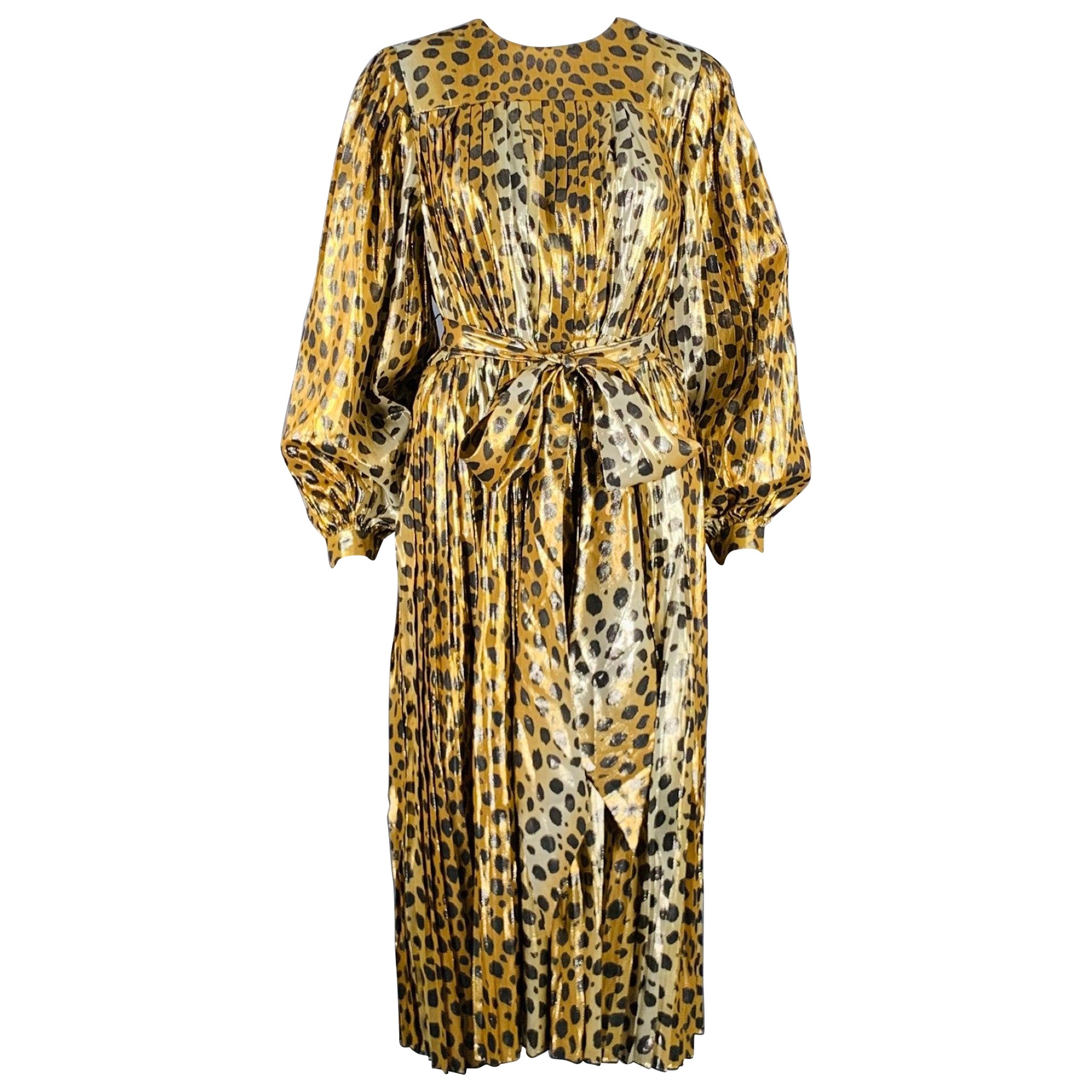 MARC JACOBS Talla 0 Oro Negro Seda Metalizada Estampado Animal Vestido Plisado en venta