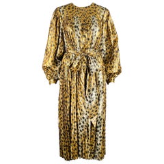 MARC JACOBS Size 0 Gold Black Silk Metallic Animal Print Pleated Dress