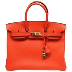 Hermès 35 cm Orange Poppy Birkin Bag- Togo Leather with GHW