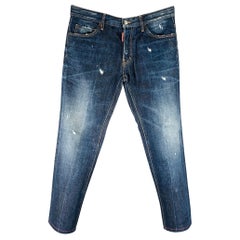 DSQUARED2 Size 32 Blue Distressed Cotton Straight Button Fly Jeans