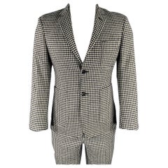 BLACK FLEECE Size 38 Black White Checkered Wool Notch Lapel Suit