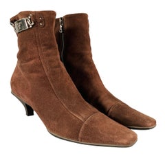 PRADA Size 7.5 Brown Suede Kitten Heel Boots