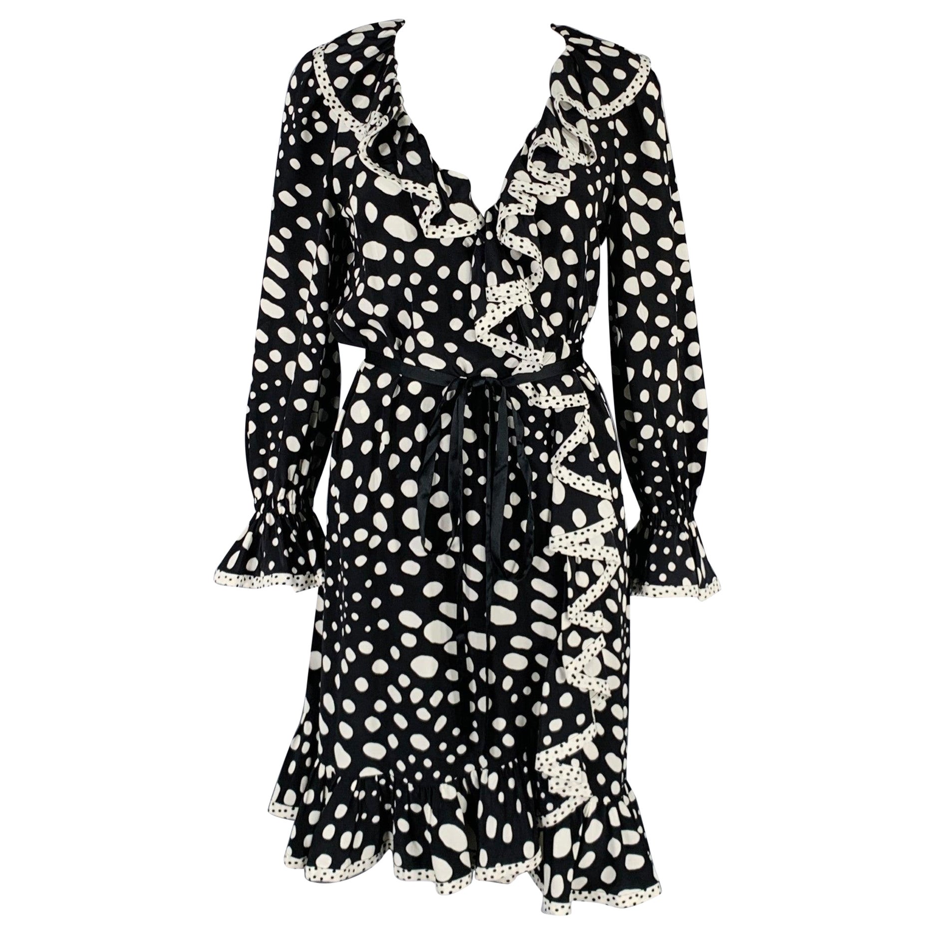 MARC JACOBS Size 4 Black White Polka Dot Wrap Dress For Sale