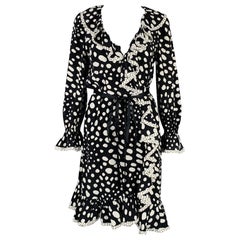 MARC JACOBS Size 4 Black White Polka Dot Wrap Dress