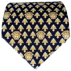 GIANNI VERSACE Black Gold Medusa Heads Silk Tie