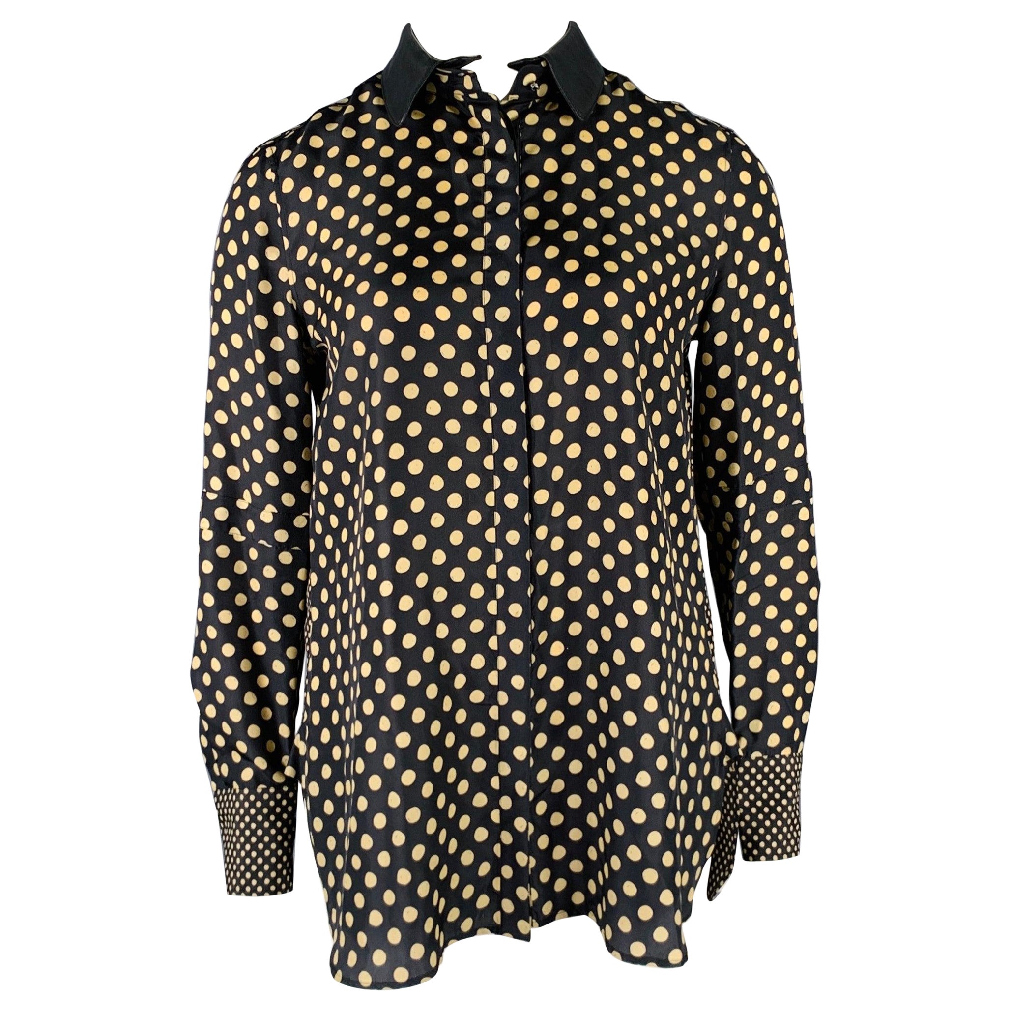 BELSTAFF Size L Black Khaki Polka Dot Leather Collar Button Up Shirt For Sale