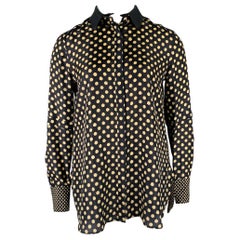 BELSTAFF Talla L Negro Caqui Lunares Cuello de Cuero Camisa Abotonada