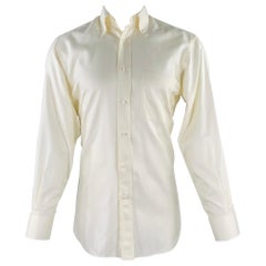Ermenegildo Zegna Taglia M Crema Cotone Button Down Camicia Manica Lunga