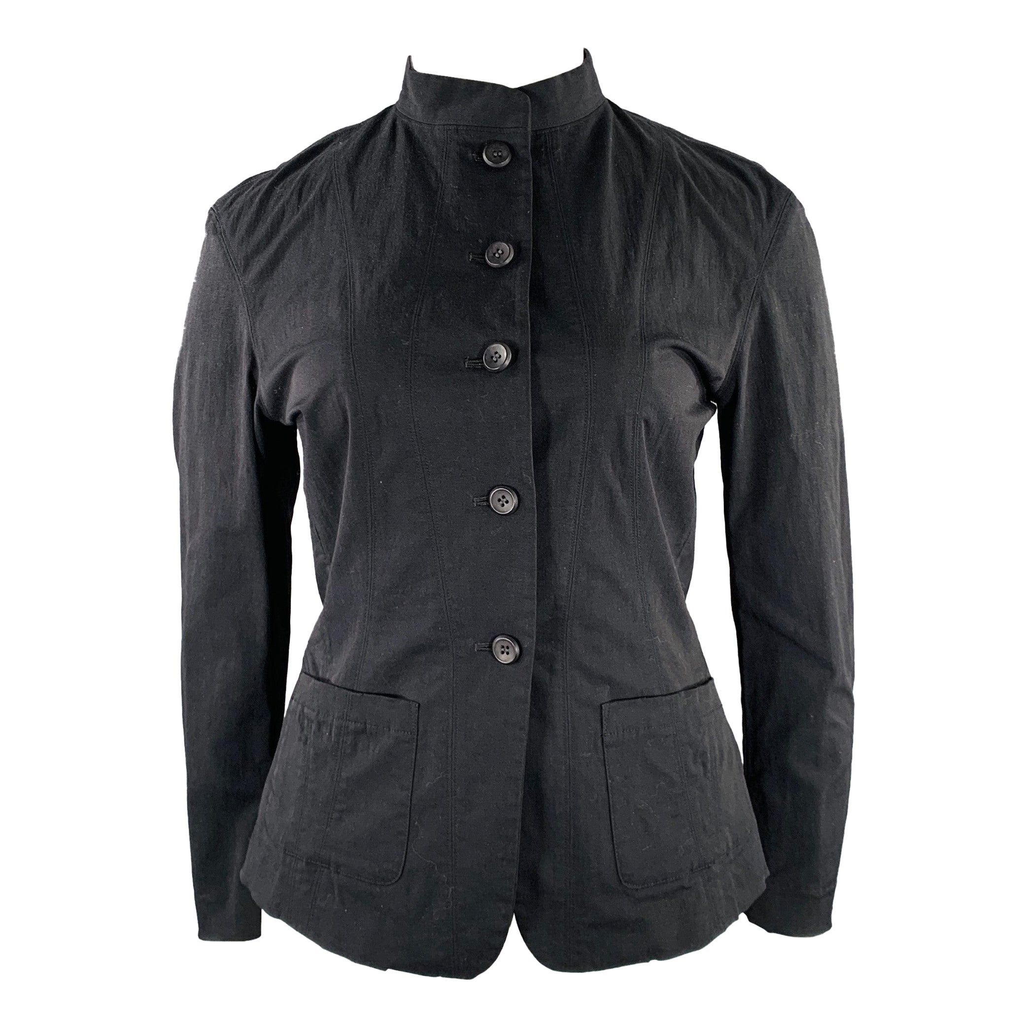 Issey Miyake Taglia L Giacca monopetto in misto nylon nero senza colletto