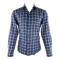 Ermenegildo Zegna Taglia M Camicia a maniche lunghe a scacchi blu e grigia