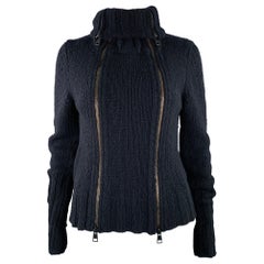 ANN DEMEULEMEESTER Talla 8 Cárdigan negro de lana merina y angora con doble cremallera