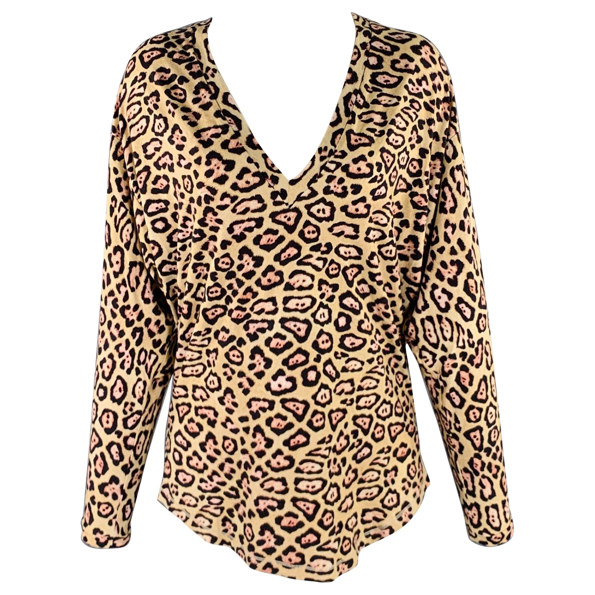 GIVENCHY Taglia 4 Top casual con scollo a V in misto viscosa beige e marrone in vendita
