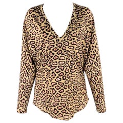 GIVENCHY Size 4 Beige Brown Viscose Blend Animal Print V-Neck Casual Top