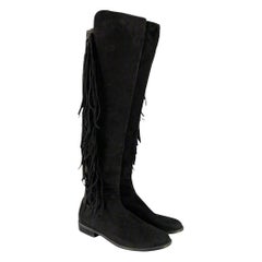 STUART WEITZMAN Size 7.5 Black Nylon Suede Fringe Pull On Boots