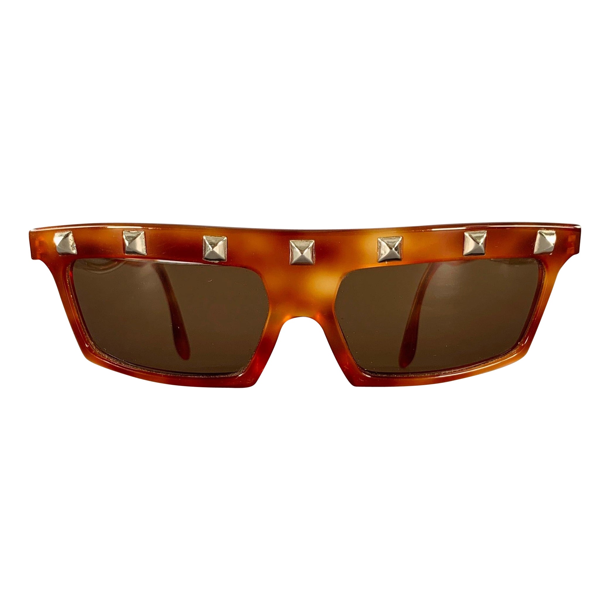 CLAUDE MONTANA Brown Tortoise Shell Studded Acetate Sunglasses