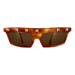 CLAUDE MONTANA Brown Tortoise Shell Studded Acetate Sunglasses
